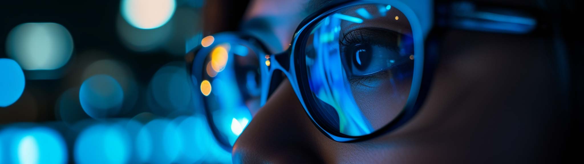 ogen in het blauwe licht, kijkend naar een scherm